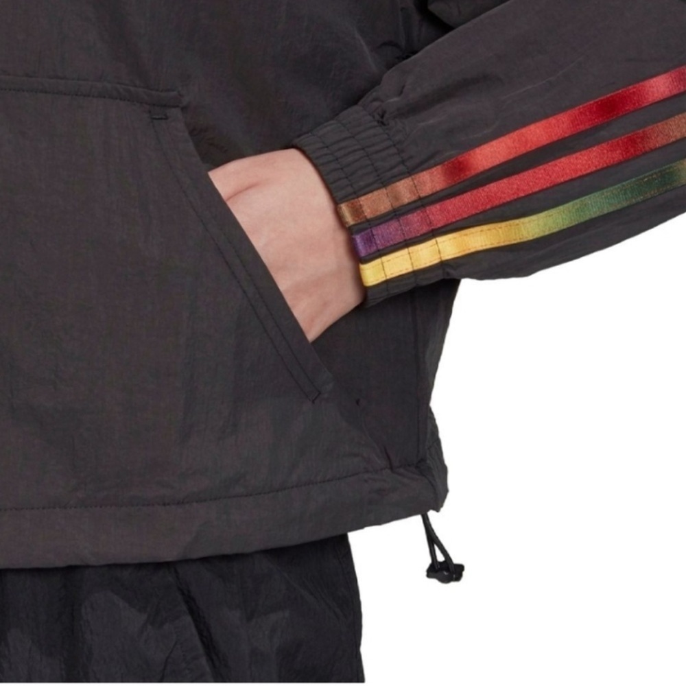 Adidas Black Cropped Jacket with Multicolor Stripes - Picture 12 of 13